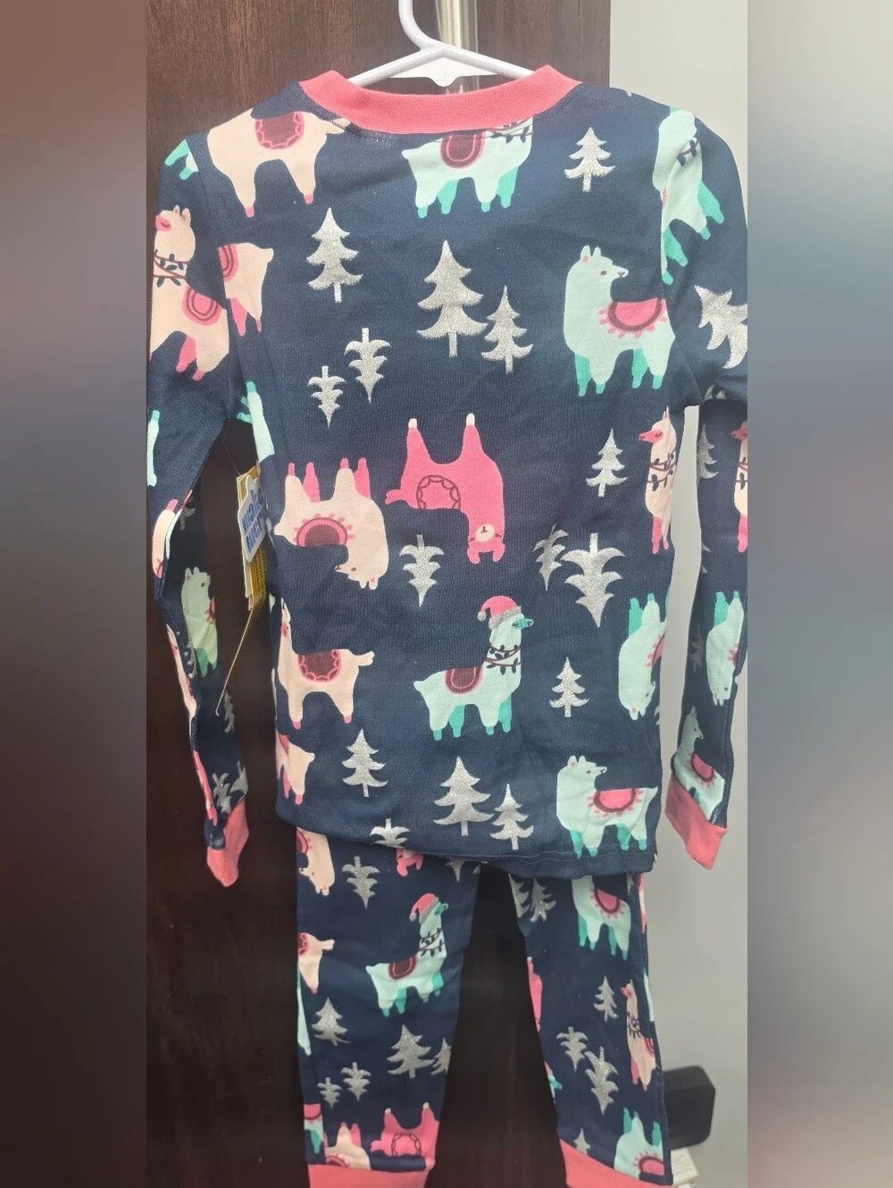 Tucker + Tate Navy Llama Print Holiday Pajama Set with Pink Trim Size 7 NWT